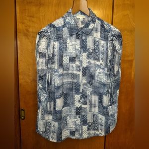 Alex & Lili Women's Vest, Medium, Blue and White Patchwork Design